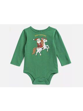 Holiday Time Babys Christmas Unicorn Long Sleeve Onesie 0-3M Cotton Blend